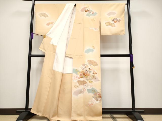 平和屋本店●極上　創業460年・千總　訪問着　駒刺繍　地紙草花文　暈し染め　金彩　雄黄色地　逸品　未使用　CYAA4001s6