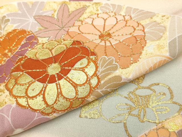 平和屋本店●極上　創業460年・千總　訪問着　駒刺繍　地紙草花文　暈し染め　金彩　雄黄色地　逸品　未使用　CYAA4001s6