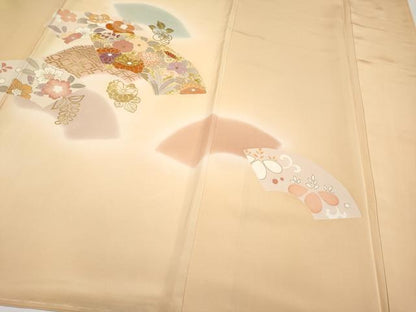 平和屋本店●極上　創業460年・千總　訪問着　駒刺繍　地紙草花文　暈し染め　金彩　雄黄色地　逸品　未使用　CYAA4001s6