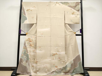 平和屋本店●極上　創業460年・千總　訪問着　刺繍　草花文　暈し染め　金彩　丁子色地　三越扱い　逸品　CYAA4004s6