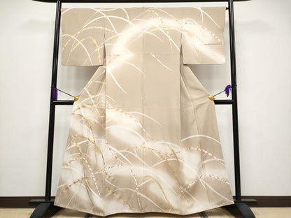 平和屋本店●極上　訪問着　駒刺繍　吉祥花文　暈し染め　金彩　柴染色地　逸品　CYAA4007s6