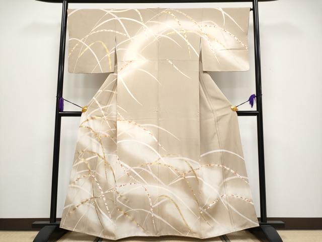 平和屋本店●極上　訪問着　駒刺繍　吉祥花文　暈し染め　金彩　柴染色地　逸品　CYAA4007s6