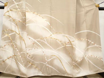 平和屋本店●極上　訪問着　駒刺繍　吉祥花文　暈し染め　金彩　柴染色地　逸品　CYAA4007s6