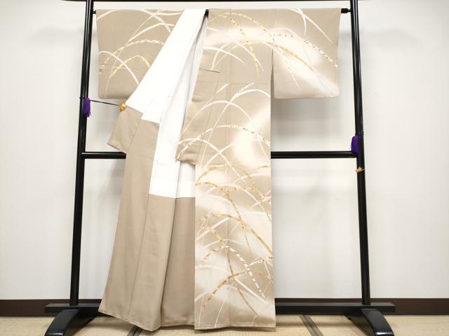 平和屋本店●極上　訪問着　駒刺繍　吉祥花文　暈し染め　金彩　柴染色地　逸品　CYAA4007s6