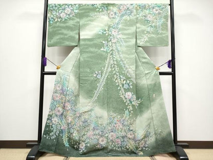 平和屋着物●極上　越後十日町の一流染匠　桐屋・翠山工房　訪問着　辻が花　絞り　暈し染め　銀通し地　逸品　CYAA4008s6