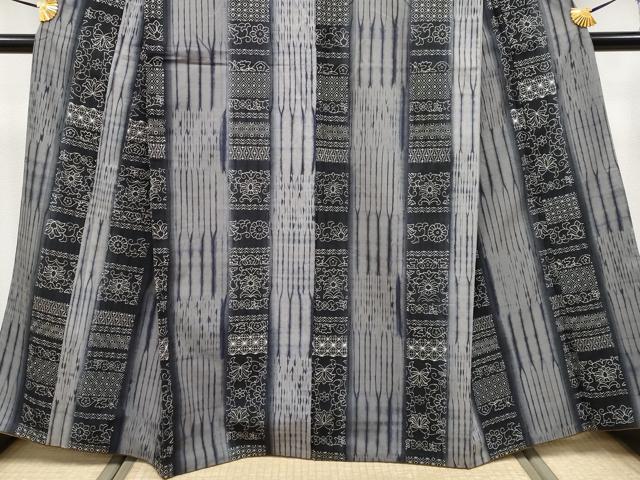 平和屋本店●極上　紬　刺繍　刺し子　杢目絞り　花唐草間道　逸品　CYAA4010s6