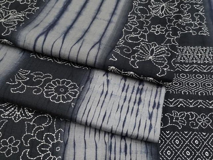 平和屋本店●極上　紬　刺繍　刺し子　杢目絞り　花唐草間道　逸品　CYAA4010s6