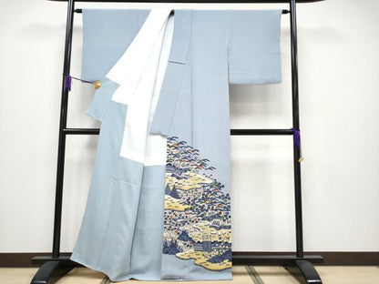 平和屋本店●極上　浦野理一　金彩友禅　色留袖　茶屋辻　鬼しぼ縮緬　金彩　秘色色地　逸品　CYAA4012s6