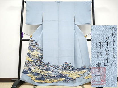 平和屋本店●極上　浦野理一　金彩友禅　色留袖　茶屋辻　鬼しぼ縮緬　金彩　秘色色地　逸品　CYAA4012s6