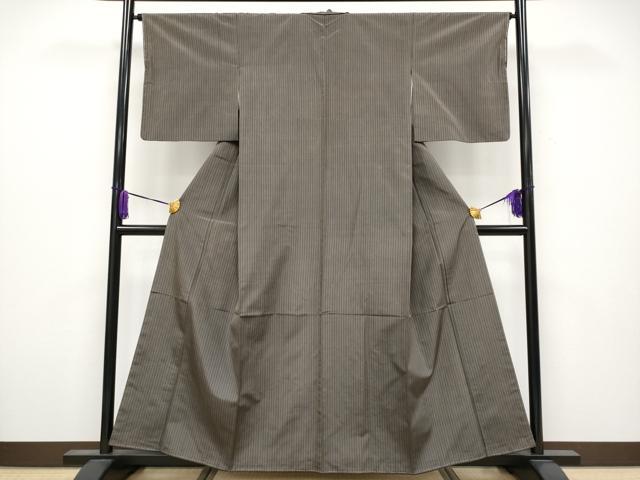 平和屋本店●極上　本場黄八丈　黒八丈　紬　平織　縞　黒橡色　逸品　CYAA4013s6