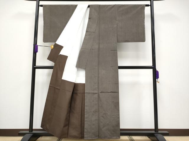 平和屋本店●極上　本場黄八丈　黒八丈　紬　平織　縞　黒橡色　逸品　CYAA4013s6