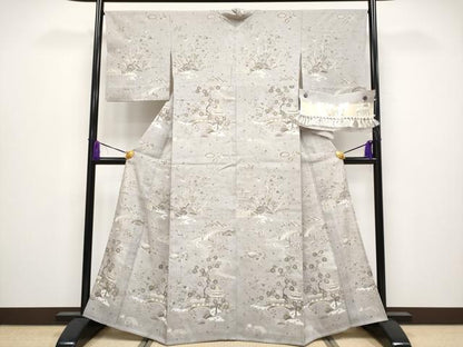 平和屋本店▽極上　染織の名門　しょうざん  生紬　訪問着　単衣　風景文　金彩　枯野色地　逸品　CYAA5025s6