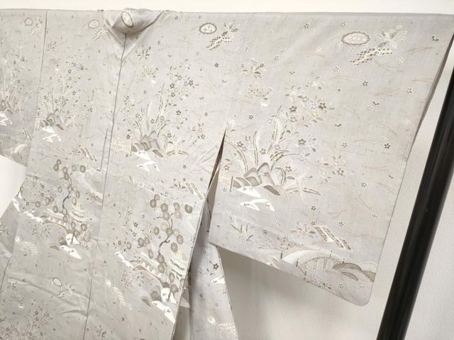 平和屋本店▽極上　染織の名門　しょうざん  生紬　訪問着　単衣　風景文　金彩　枯野色地　逸品　CYAA5025s6
