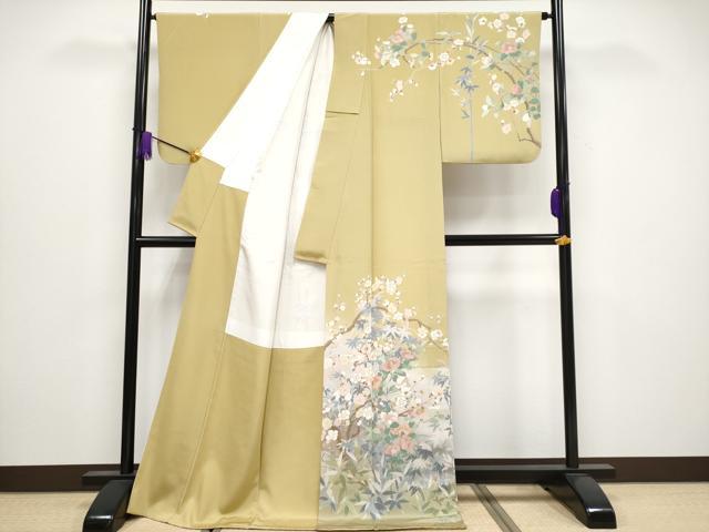 平和屋着物●極上　訪問着　作家物　流水枝花文　暈し染め　金彩　桑染色地　逸品　CYAA4016s6