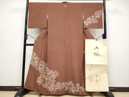 平和屋着物●極上　銀座きしや　訪問着　シダ　海老茶色地　金彩　たとう紙付き　逸品　CYAA4019s6