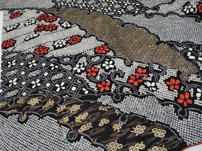 平和屋着物●極上　振袖　絞り　雪輪重ね花文　黒地　金彩　逸品　CYAA4020s6