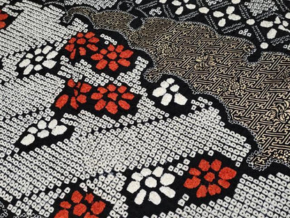 平和屋着物●極上　振袖　絞り　雪輪重ね花文　黒地　金彩　逸品　CYAA4020s6