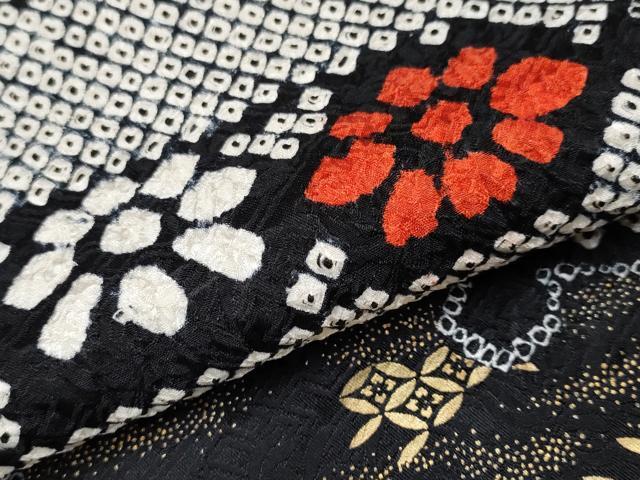 平和屋着物●極上　振袖　絞り　雪輪重ね花文　黒地　金彩　逸品　CYAA4020s6