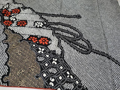 平和屋着物●極上　振袖　絞り　雪輪重ね花文　黒地　金彩　逸品　CYAA4020s6