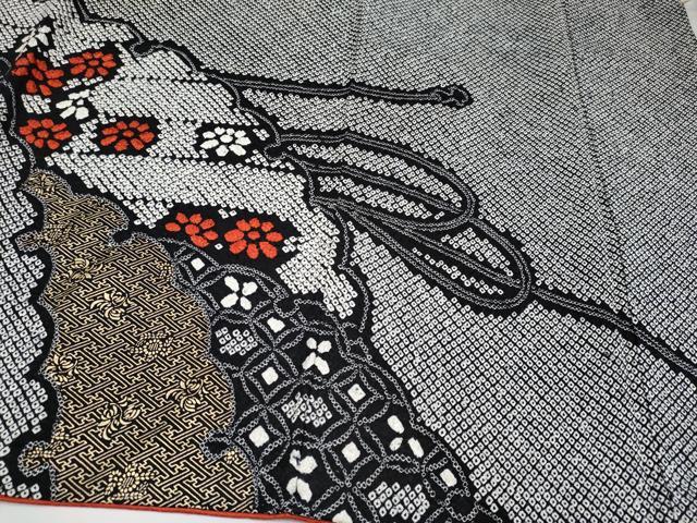 平和屋着物●極上　振袖　絞り　雪輪重ね花文　黒地　金彩　逸品　CYAA4020s6