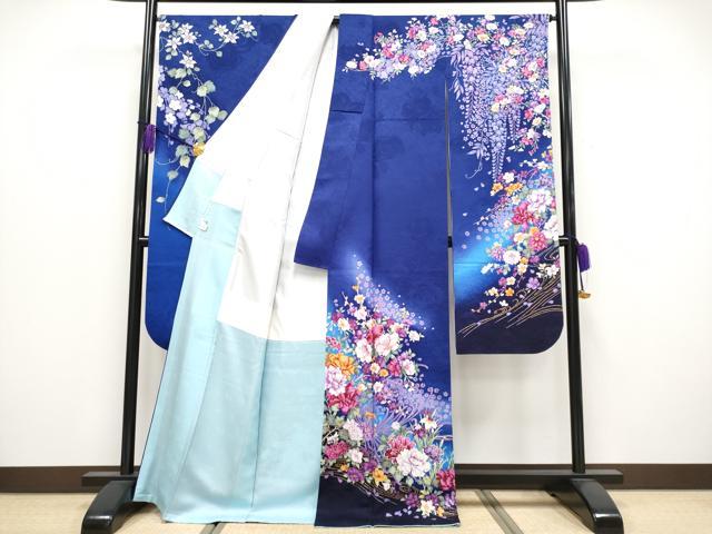 平和屋着物○極上 森英恵・HANAE MORI 振袖 駒刺繍 草花文 暈し
