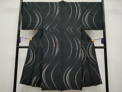平和屋本店▽極上 男性 印傳 小紋 単衣 流線花文 黒地 逸品 CYAA4022s6