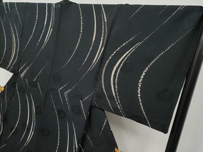 平和屋本店▽極上 男性 印傳 小紋 単衣 流線花文 黒地 逸品 CYAA4022s6