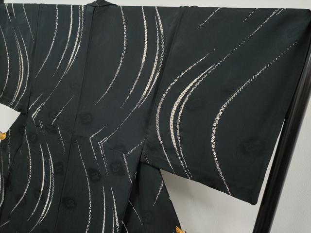平和屋本店▽極上 男性 印傳 小紋 単衣 流線花文 黒地 逸品 CYAA4022s6