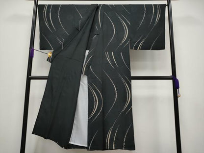 平和屋本店▽極上 男性 印傳 小紋 単衣 流線花文 黒地 逸品 CYAA4022s6