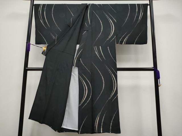 平和屋本店▽極上 男性 印傳 小紋 単衣 流線花文 黒地 逸品 CYAA4022s6