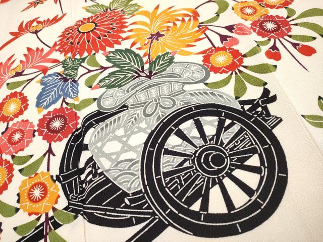 平和屋着物○極上 和染紅型 栗山紅型 栗山吉三郎 振袖 長襦袢セット 花車