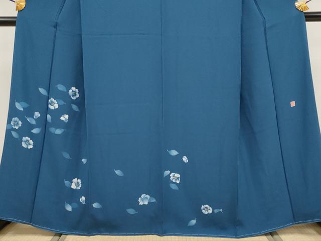 平和屋着物○極上 訪問着 作家物 椿 金彩 青藍色地 逸品
