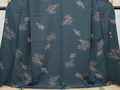 平和屋着物●極上　染色作家　草野一騎　小紋　笹文　藍鉄色地　逸品　CYAA4032s6
