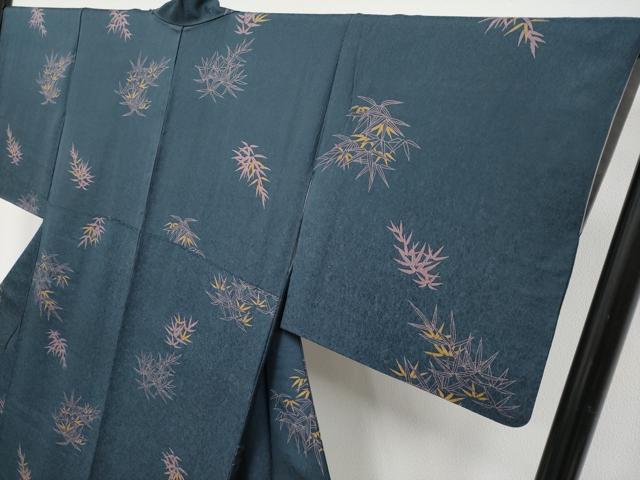 平和屋着物○極上 染色作家 草野一騎 小紋 笹文 藍鉄色地