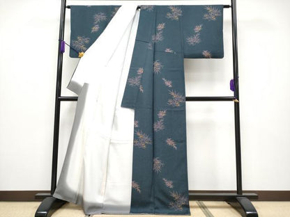平和屋着物●極上　染色作家　草野一騎　小紋　笹文　藍鉄色地　逸品　CYAA4032s6
