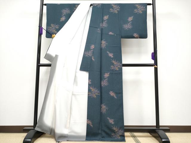 平和屋着物●極上　染色作家　草野一騎　小紋　笹文　藍鉄色地　逸品　CYAA4032s6