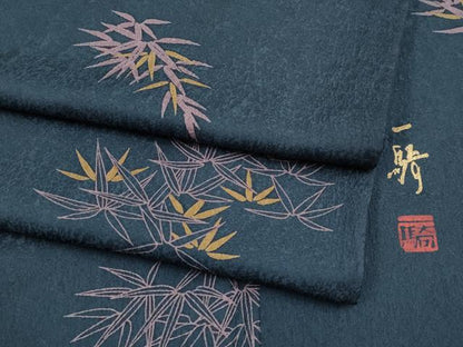 平和屋着物●極上　染色作家　草野一騎　小紋　笹文　藍鉄色地　逸品　CYAA4032s6