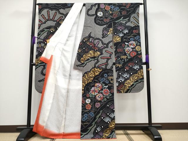 平和屋本店●極上　振袖　絞り　花松文　黒地　金銀彩　逸品　CYAA4036s6 平和屋本店○極上 振袖 絞り 花松文 黒地 金銀彩 逸品 CYAA4036s6