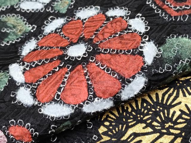 平和屋本店○極上 振袖 絞り 花松文 黒地 金銀彩 逸品 CYAA4036s6