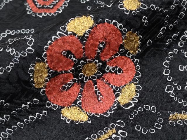 平和屋本店●極上　振袖　絞り　花松文　黒地　金銀彩　逸品　CYAA4036s6 平和屋本店○極上 振袖 絞り 花松文 黒地 金銀彩 逸品 CYAA4036s6