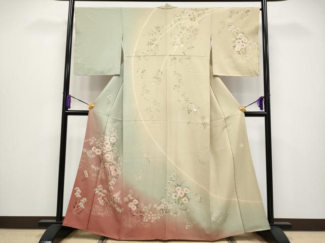 平和屋着物●極上　十日町　名門　滝泰謹製　訪問着　手描き　絞り　秋草文　暈し染め　金銀彩　逸品　CYAA4037s6
