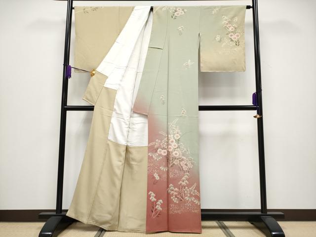 平和屋着物●極上　十日町　名門　滝泰謹製　訪問着　手描き　絞り　秋草文　暈し染め　金銀彩　逸品　CYAA4037s6
