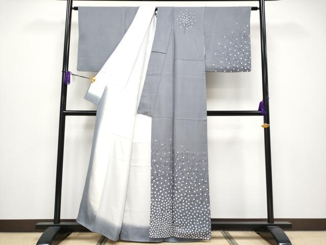 平和屋着物●極上　染織作家　染織デザイナー　大島明　訪問着　枝花文　藤煤竹色地　逸品　CYAA4040s6 平和屋着物○極上 染織作家 染織デザイナー 大島明 訪問着 枝花文