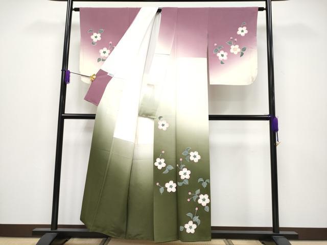 平和屋着物●世界的人形師　辻村寿三郎　ジュサブロー　訪問着　舞桜文　暈し染め　正絹　逸品　AABF4457ph 平和屋着物▽世界的人形師 辻村寿三郎 ジュサブロー 訪問着 単衣 舞桜
