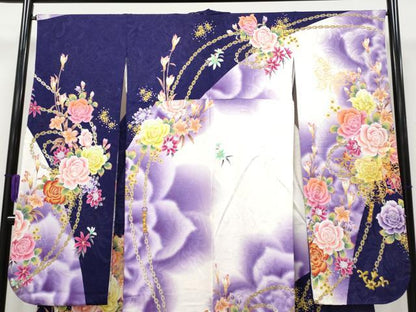 平和屋着物●極上　振袖　刺繍　花蝶文　暈し染め　銀通し地　逸品　CYAA4044s6