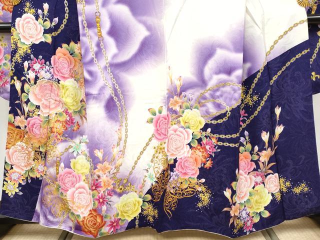 平和屋着物●極上　振袖　刺繍　花蝶文　暈し染め　銀通し地　逸品　CYAA4044s6