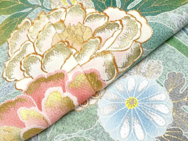 平和屋本店●極上　京友禅の第一人者　松井青々　訪問着　刺繍　草花文　金銀彩　山葵色地　逸品　CYAA4047s6