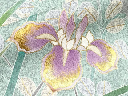 平和屋本店●極上　京友禅の第一人者　松井青々　訪問着　刺繍　草花文　金銀彩　山葵色地　逸品　CYAA4047s6
