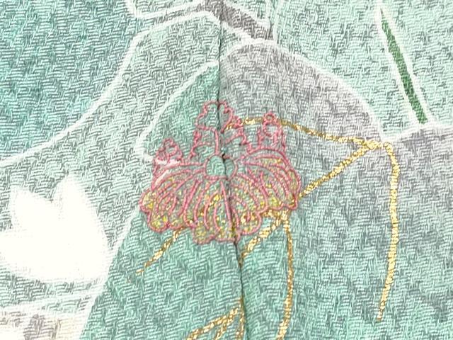 平和屋本店●極上　京友禅の第一人者　松井青々　訪問着　刺繍　草花文　金銀彩　山葵色地　逸品　CYAA4047s6