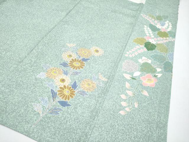 平和屋本店●極上　京友禅の第一人者　松井青々　訪問着　刺繍　草花文　金銀彩　山葵色地　逸品　CYAA4047s6